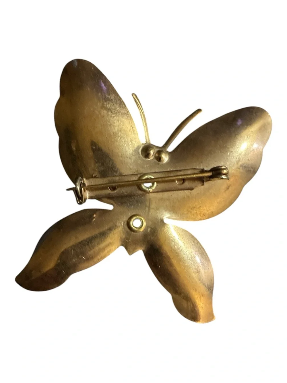 Gold Butterfly Brooch with Pink and Clear Rhinestones